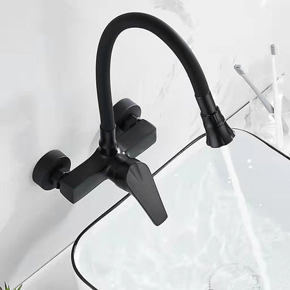 Matte Black Wall-Mount Kitchen Faucet, Single-Handle Bendable Spout Faucet