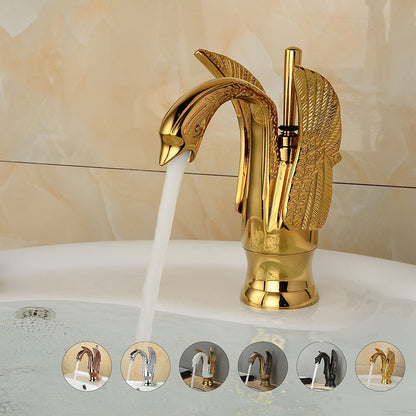 Swan Design Single-Hole Bathroom Faucet, Single-Handle Deck-Mount Brass Faucet