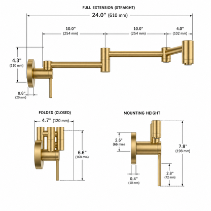 Wall-Mount Dual Joint Folding Pot Filler Faucet, Brushed Gold