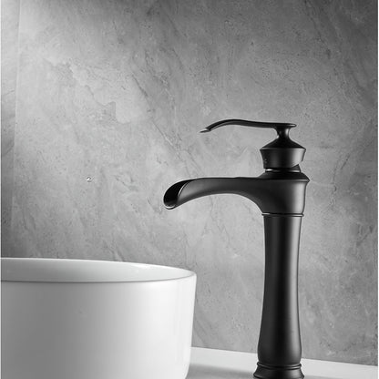 Matte Black Waterfall Vessel Bathroom Faucet, Single-Handle Single-Hole Basin Faucet