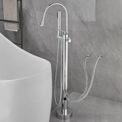 Modern High Arc Freestanding Tub Filler Faucet, Single-Handle Brass Bath Faucet with Handheld Shower, Chrome / Matte Black