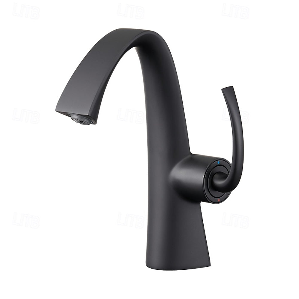 Modern Single-Hole Bathroom Faucet, Single-Handle High-Arc Faucet, Matte White / Chrome / Polished Gold / Matte Black / Brushed Gold / Rose Gold / Gunmetal