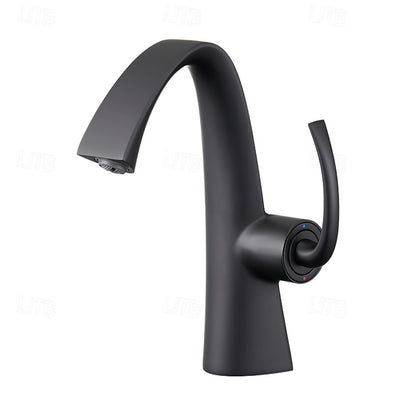 Modern Single-Hole Bathroom Faucet, Single-Handle High-Arc Faucet, Matte White / Chrome / Polished Gold / Matte Black / Brushed Gold / Rose Gold / Gunmetal