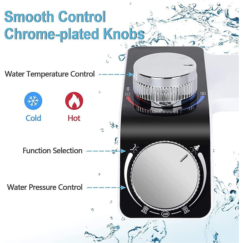 White Non-Electric Dual-Nozzle Bidet Attachment, Dual-Temperature Toilet Seat Sprayer with Chrome Control Knobs