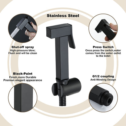Self-Cleaning Solid Brass Bidet Sprayer, Wall-Mount Toilet Bidet Sprayer with Hose / Bracket, Black / Silver / Gold