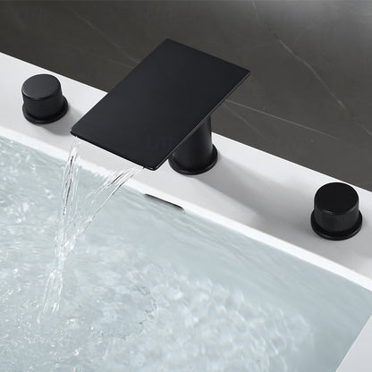 Modern Waterfall Bathroom Faucet, 3-Hole Dual-Handle Faucet, Gunmetal / Matte Black / Chrome