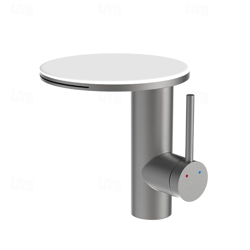 Modern Single-Hole Waterfall Bathroom Faucet, Swivel Stainless Steel Single-Handle Faucet, Chrome / Brushed Gold / Matte White / Gunmetal / Painted / Powder Coated