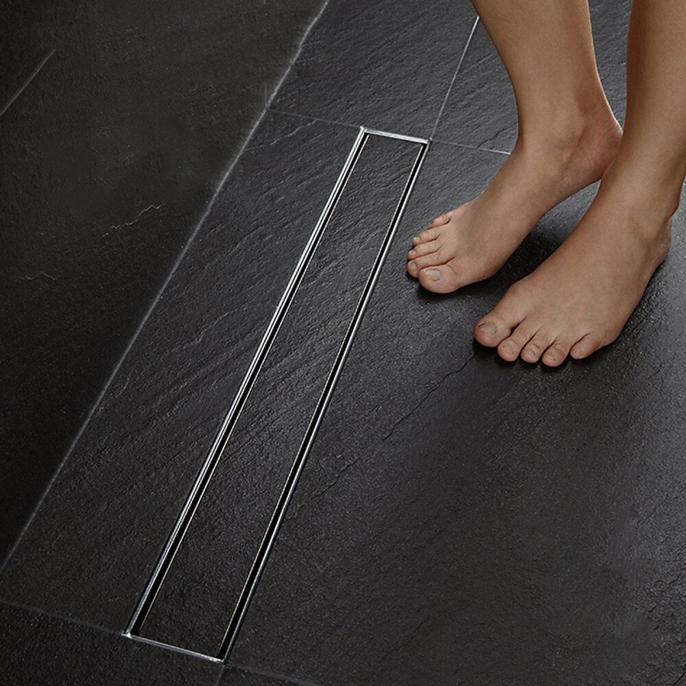 Stainless Steel Modern Tile Insert Linear Shower Drain, Rectangle Floor Drain with Removable Cover