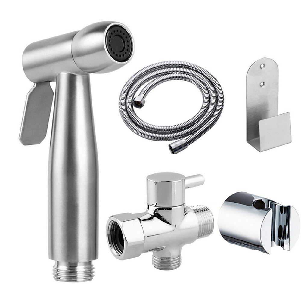 Modern Stainless Steel Handheld Bidet Faucet, Toilet Cleaning Bidet Faucet with Hose / T-Valve