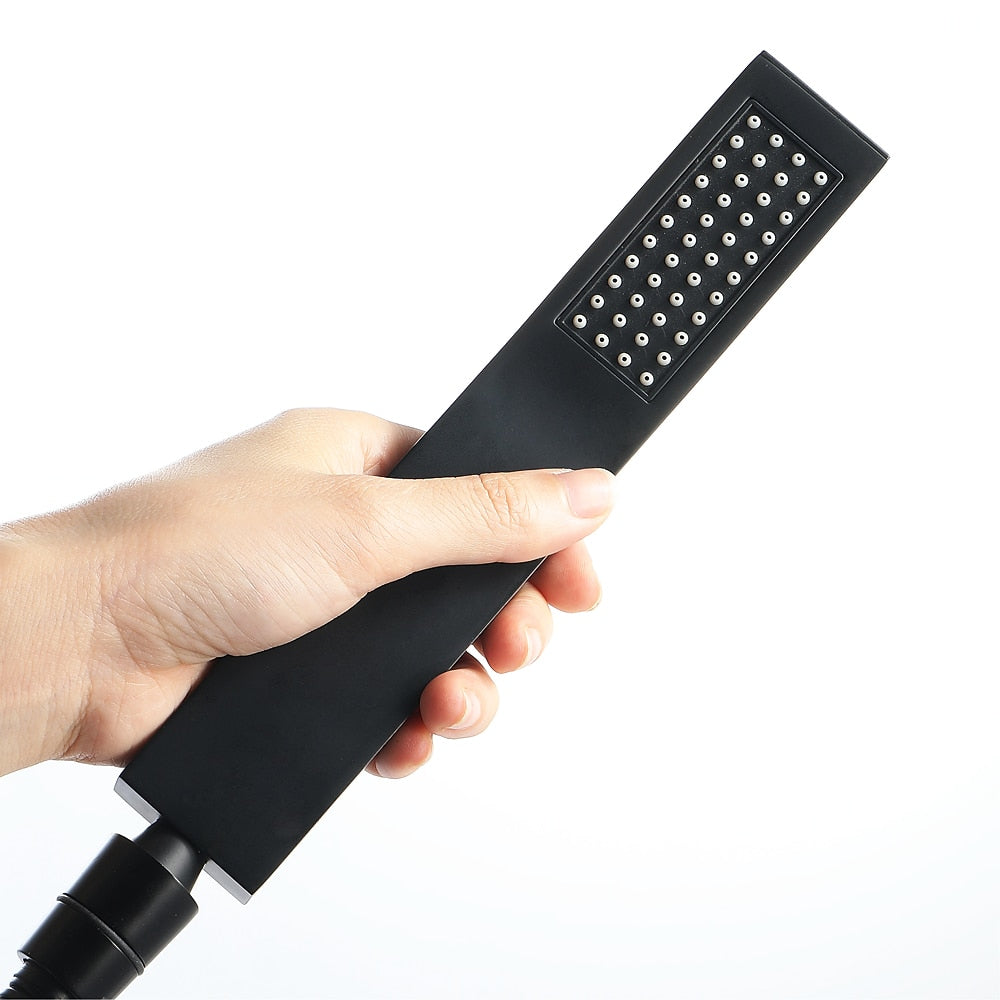 Matte Black Brass Handheld Shower Head, Single-Spray Wall-Mount Hand Shower with Hose / Bracket