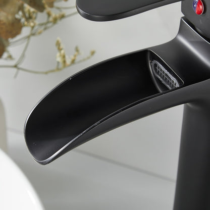 Modern Waterfall Vessel Sink Faucet, Single-Handle Brass Faucet, Matte Black / Chrome