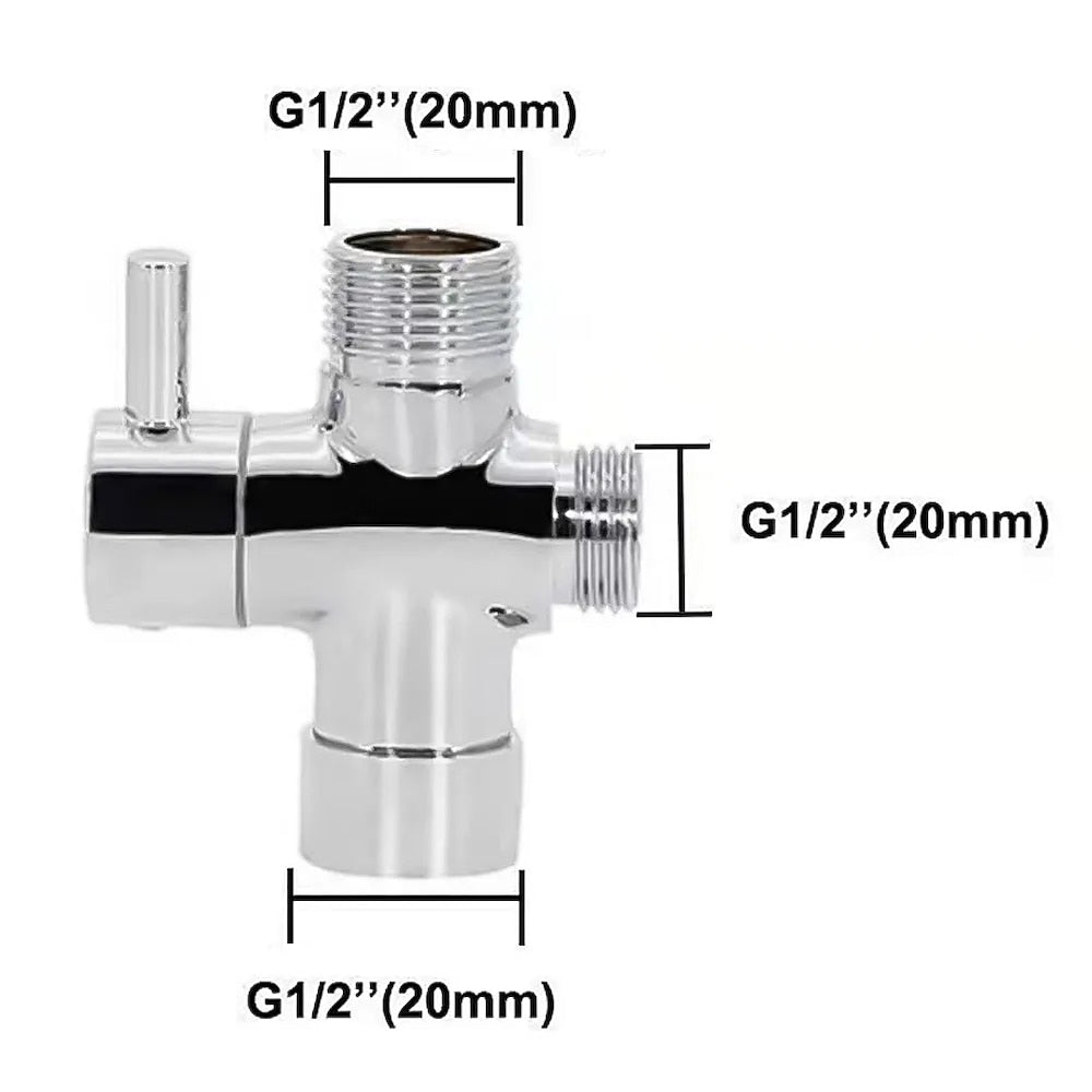 Chrome Brass 3-Way Shower Diverter Valve, T-Adapter Tee for Handheld Showerhead