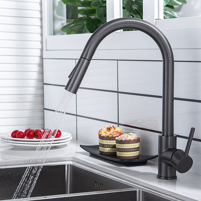 Modern Pull-Down Kitchen Faucet, Single-Handle Swivel Spout Faucet, Matte Black / Brushed Gold / Brushed Nickel / Chrome / Gunmetal