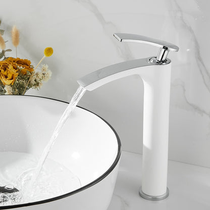 Waterfall Modern Bathroom Vessel Sink Faucet, Single-Handle Single-Hole Brass Basin Faucet