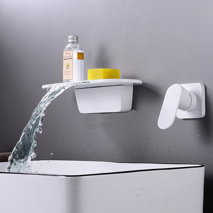 Waterfall Wall-Mount Bathroom Faucet, Single-Handle Brass Sink Faucet, Matte Black / Matte White
