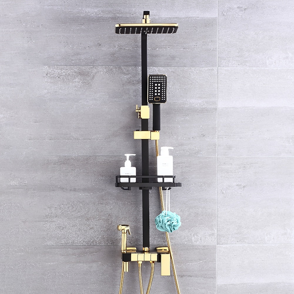 Modern Rainfall Tub Shower System, Wall-Mounted Exposed Shower Faucet with Handheld Spray
