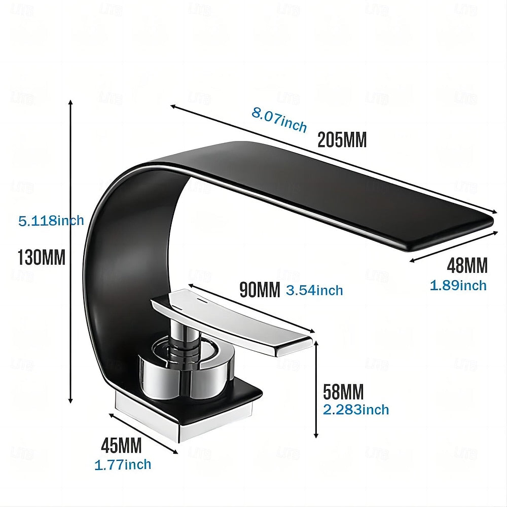 Modern Waterfall Bathroom Faucet, Single-Handle Single-Hole Faucet, Matte Black / Chrome