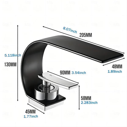 Modern Waterfall Bathroom Faucet, Single-Handle Single-Hole Faucet, Matte Black / Chrome
