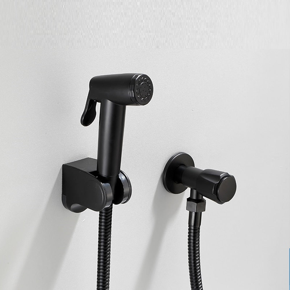 Matte Black Wall-Mount Handheld Bidet Sprayer Set, Bathroom Toilet Bidet Sprayer with Hose / T-Valve