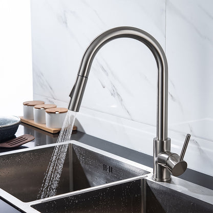 Modern Pull-Down Kitchen Faucet, Single-Handle Swivel Spout Faucet, Matte Black / Brushed Gold / Brushed Nickel / Chrome / Gunmetal