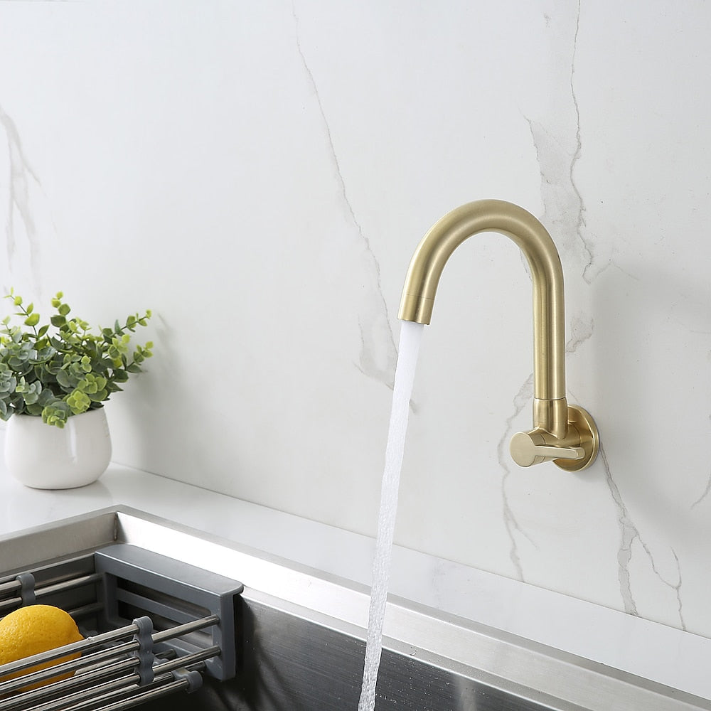 Modern Wall-Mount Single-Cold Bar Faucet, Single-Handle Swivel Spout Faucet, Chrome / Brushed Nickel / Brushed Gold / Matte Black