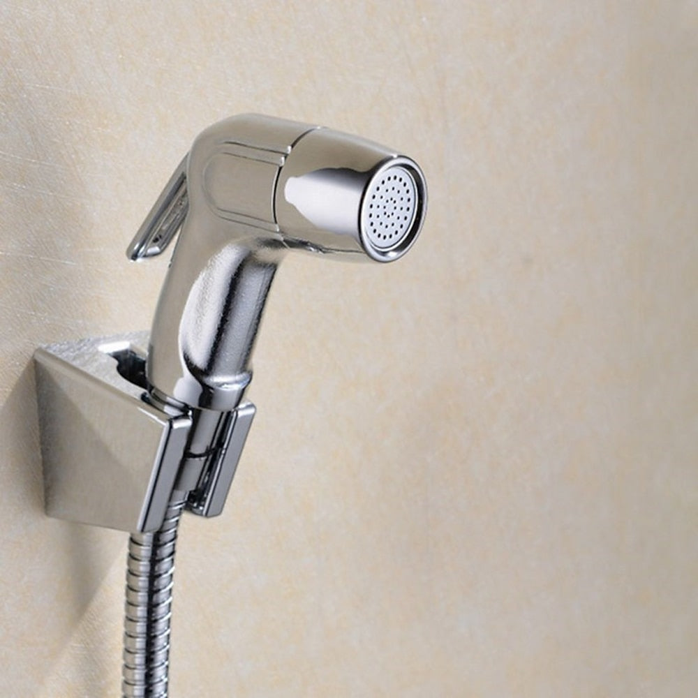 Chrome Handheld Bidet Sprayer, Single-Handle Wall-Mount Toilet Faucet with Hose / Bracket