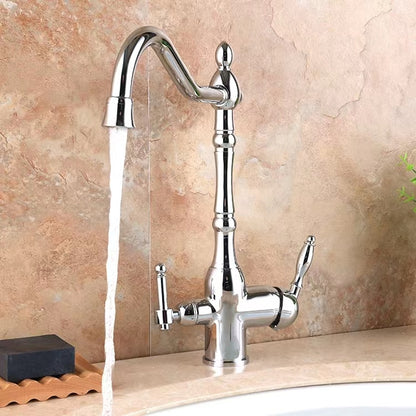 Traditional Brass 3-Way Purified Water Kitchen Faucet, Dual-Handle Swivel Spout Faucet, Antique Brass / Chrome / Matte Black / Polished Gold