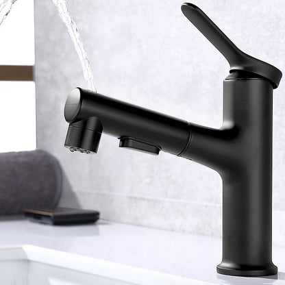 Pull-Out Single-Hole Bathroom Faucet, Single-Handle Basin Tap, Matte Black / Chrome
