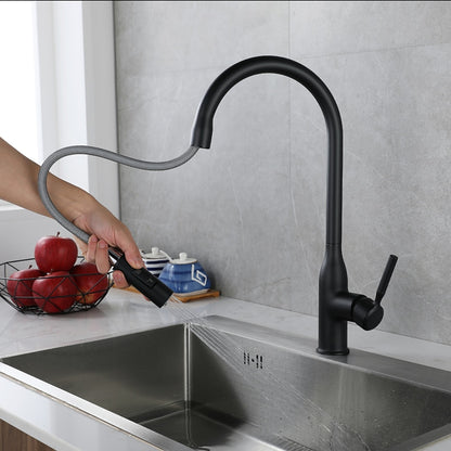 Pull-Down High Arc Kitchen Faucet, Single-Handle Brass Faucet, Matte Black / Brushed Nickel / Gunmetal / Chrome