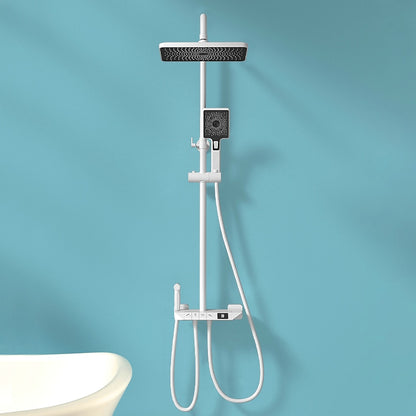 Digital Display Waterfall Rainfall Brass Shower Faucet Set, Wall-Mounted Complete Tub & Shower System, Matte Black / Matte White / Gunmetal