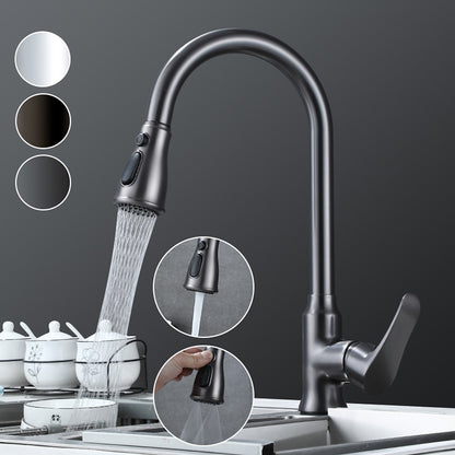 Modern Pull-Down Kitchen Faucet, Single-Handle High-Arc Brass Faucet, Chrome / Gunmetal / Matte Black