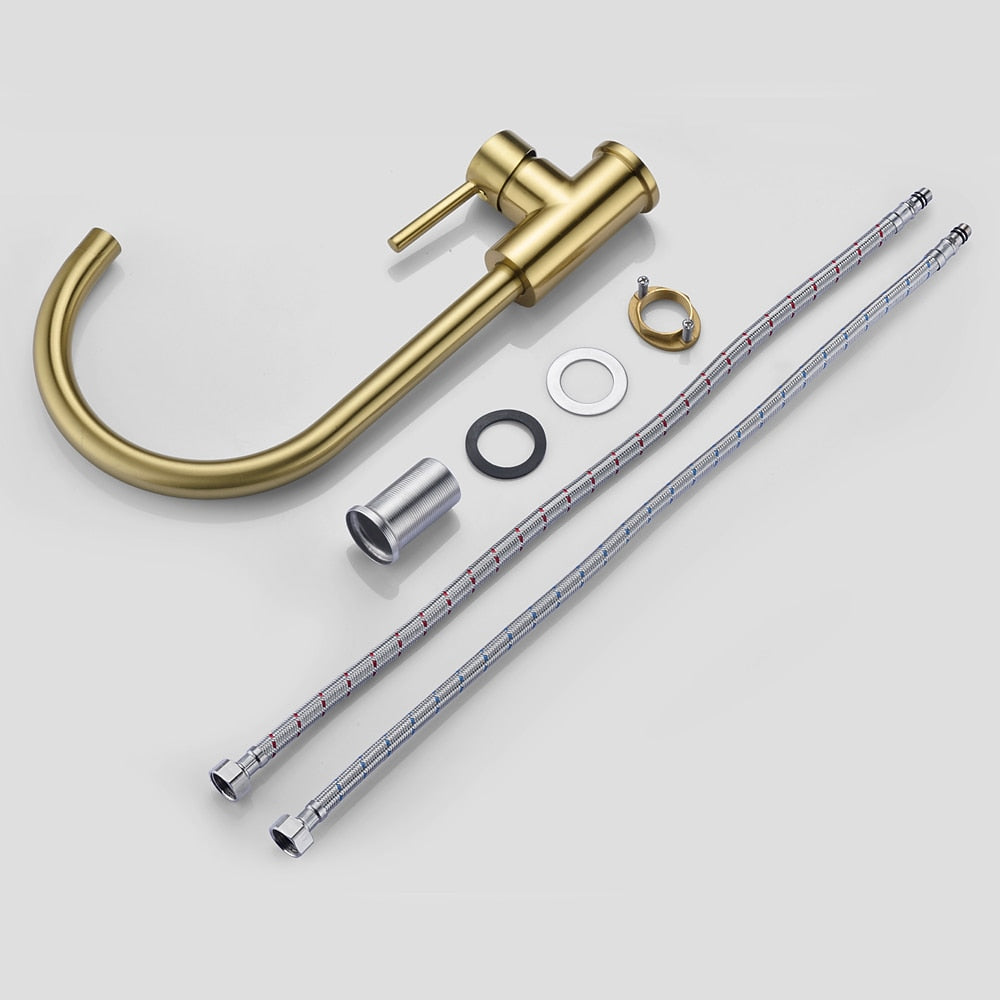 Brushed Gold 360-Degree Swivel Kitchen Faucet, Single-Handle High Arc Faucet