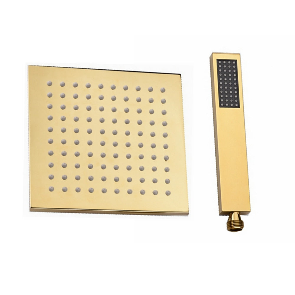 Brushed Gold Wall-Mounted Rainfall Shower System, Modern Single-Handle Tub Shower Faucet with Handheld Shower, Tub Spout