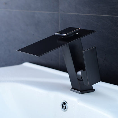 LED Waterfall Bathroom Faucet, Single-Hole Single-Handle Brass Faucet, Brushed Nickel / Chrome / Oil-Rubbed Bronze