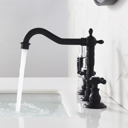 Retro Widespread Bathroom Faucet, Two-Handle Brass Sink Faucet, Antique Brass / Matte Black