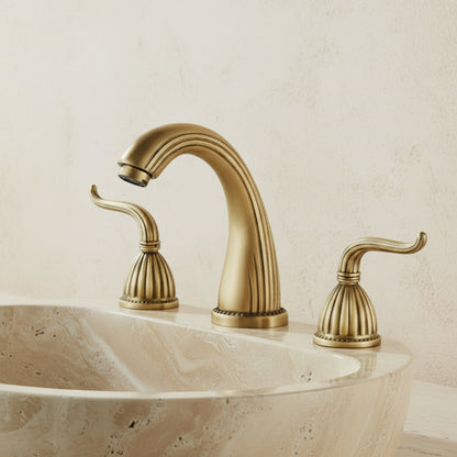 Traditional 3-Hole Widespread Bathroom Faucet, High Arc Brass Spout Faucet, Antique Brass / Matte Black
