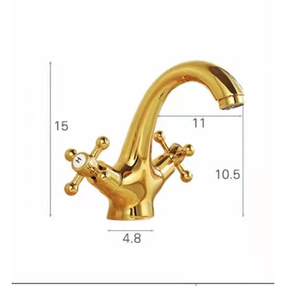 Polished Gold Single-Hole Bathroom Faucet, Traditional Dual-Handle Cross Faucet with High Arc Spout