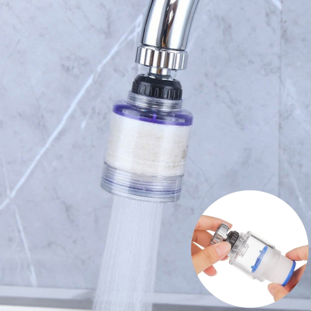 360-Degree Swivel Faucet Water Filter, Chrome ABS Faucet Purifier with PP Cotton Replacement Cartridges