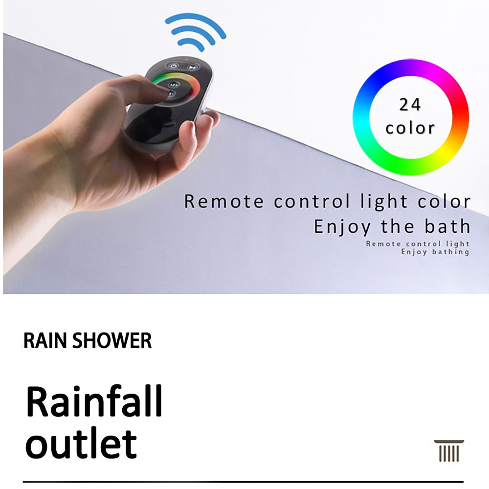 Modern LED Rainfall Waterfall Shower Head, Ceiling-Mounted Stainless Steel Chrome Shower Head with Bluetooth Speaker