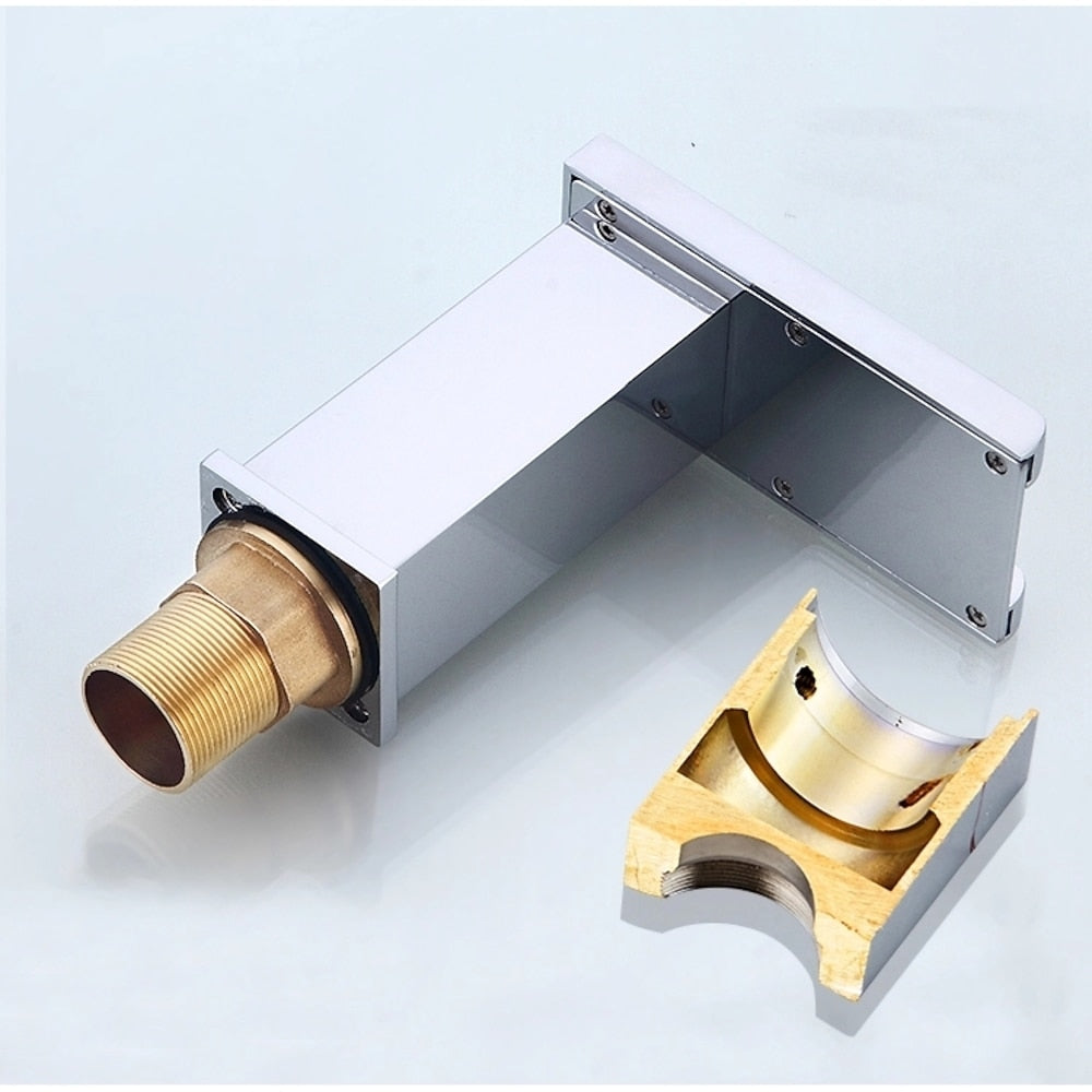 LED Waterfall Chrome Bathroom Faucet, Widespread Dual-Handle Brass Faucet