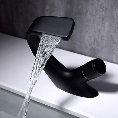 Modern Single-Hole Waterfall Bathroom Faucet, Single-Handle Brass Faucet