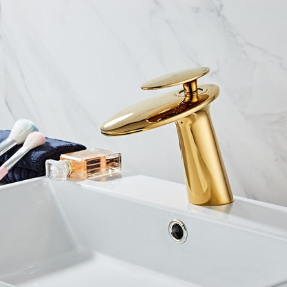 Polished Gold Modern Single-Hole Bathroom Faucet, Single-Handle Waterfall Spout Faucet