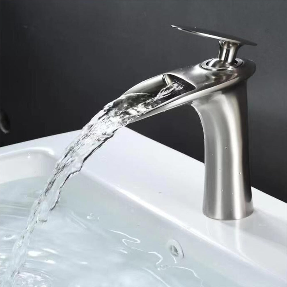 Modern Waterfall Bathroom Faucet, Single-Handle Single-Hole Faucet