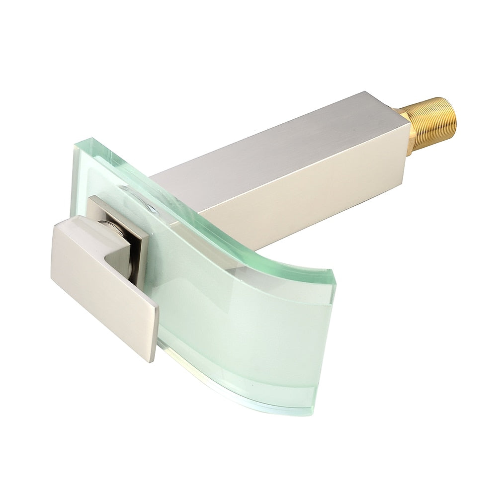 LED Glass Waterfall Bathroom Faucet, Single-Handle Single-Hole Faucet, Brushed Nickel / Brushed Gold / Matte Black / Chrome