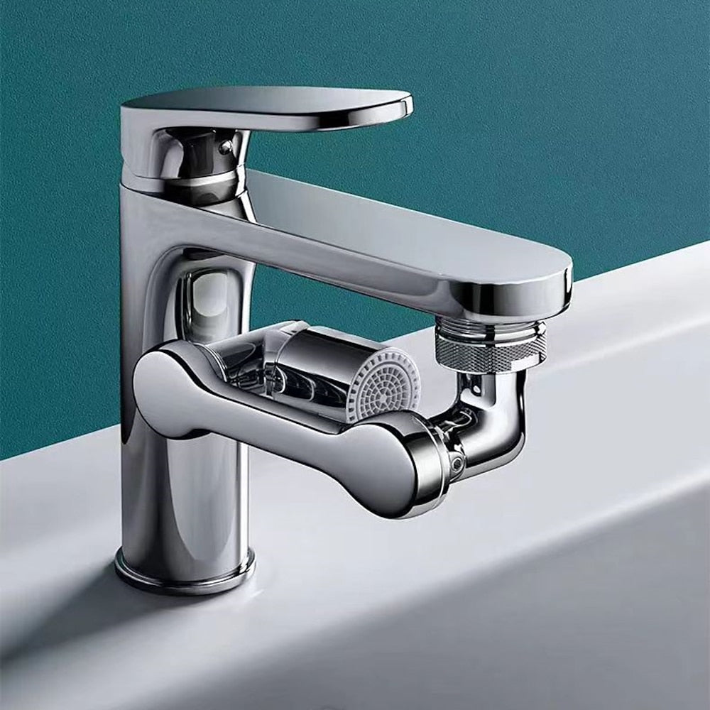 Chrome 1080-Degree Swivel Faucet Extender, Rotating Mechanical Arm Aerator with Dual Spray Modes