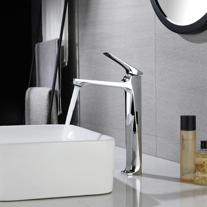 Modern Single-Hole Vessel Sink Faucet, Single-Handle Tall Bathroom Faucet, Brushed Gold / Matte Black / Chrome / Matte White / Gunmetal