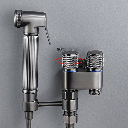 Dual-Handle Wall-Mount Bidet Sprayer, Solid Brass Shattaf Sprayer, Gray / Black / Silver
