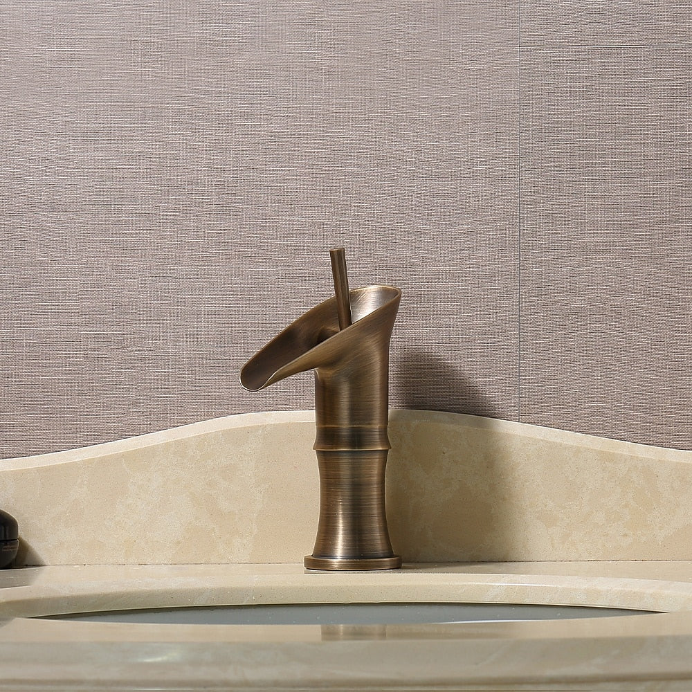 Waterfall Antique Brass Bathroom Sink Faucet, Single-Handle Single-Hole Faucet