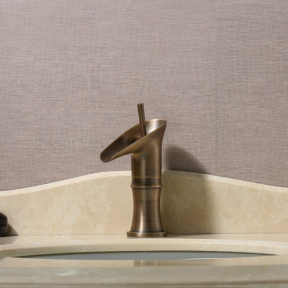Waterfall Antique Brass Bathroom Sink Faucet, Single-Handle Single-Hole Faucet