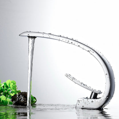 Waterfall Single-Hole Bathroom Faucet, Single-Handle Brass Faucet, Chrome / Matte Black / Polished Gold / Rose Gold